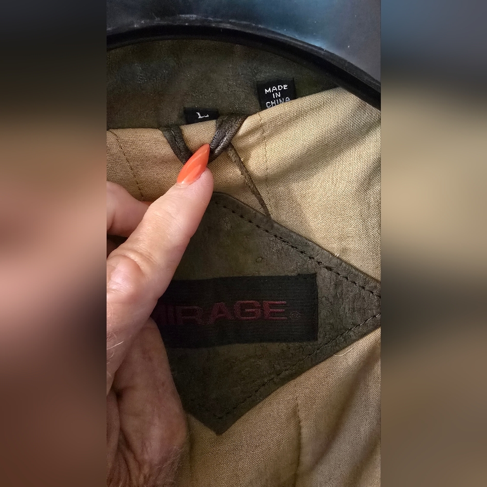 Men's Olive Green Heavy Leather Jacket - Picture 8 of 11